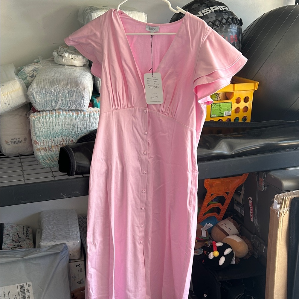 Elegant S’edge Pink full length Dress with Flutter Sleeves
